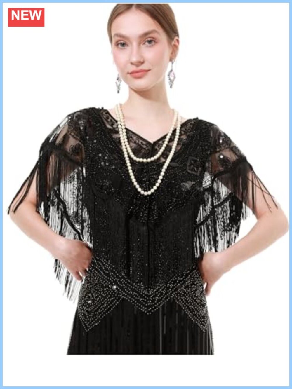 1920s Sequin Fringe Wrap Shawl Breathable Mesh Wedding Party